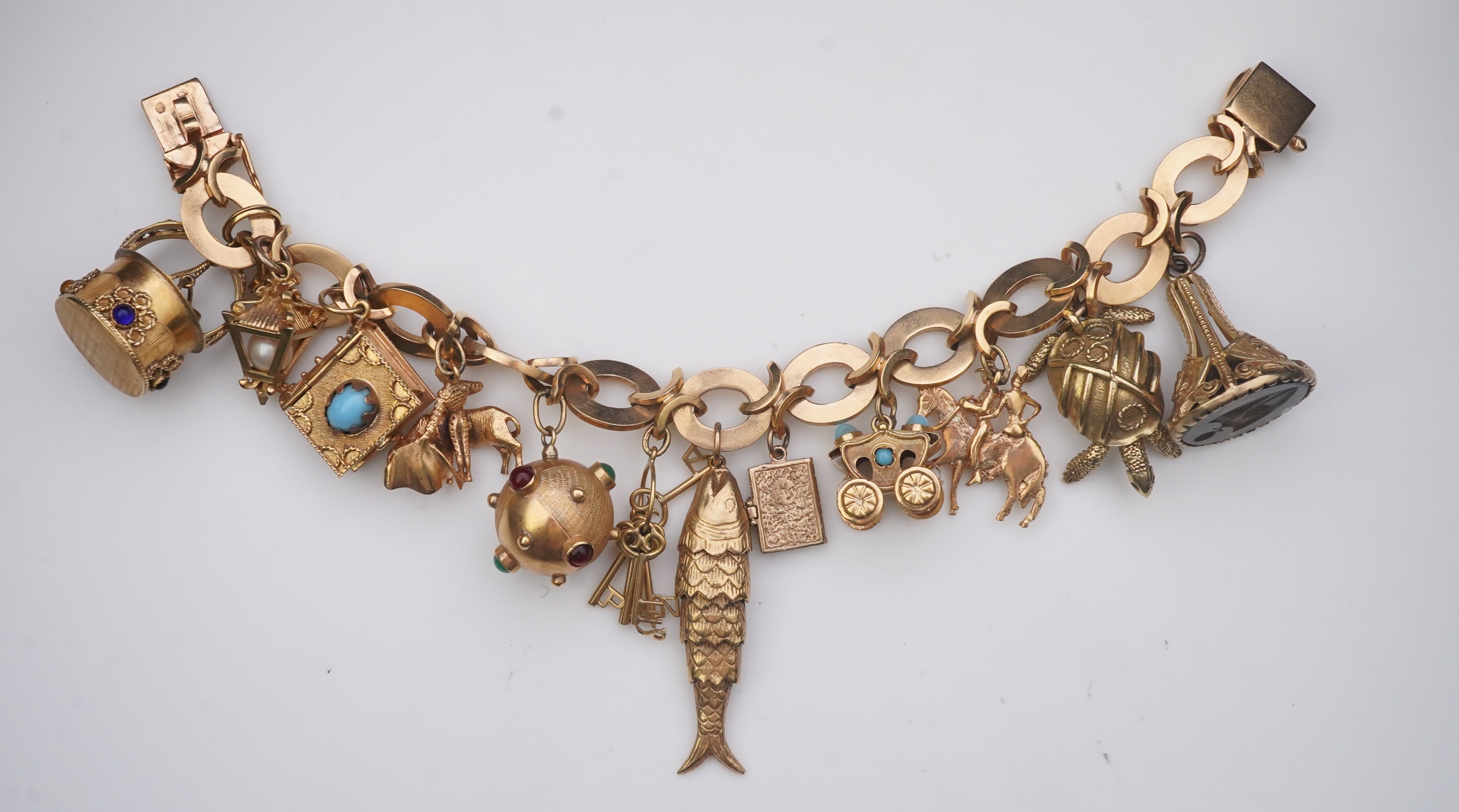 A gold charm bracelet